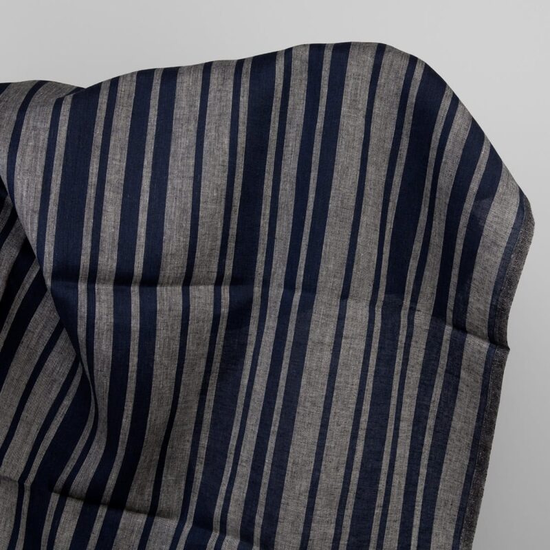 Linen fabric in blue and natural stripes