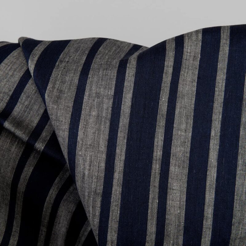 Linen fabric in blue and natural stripes, pure linen