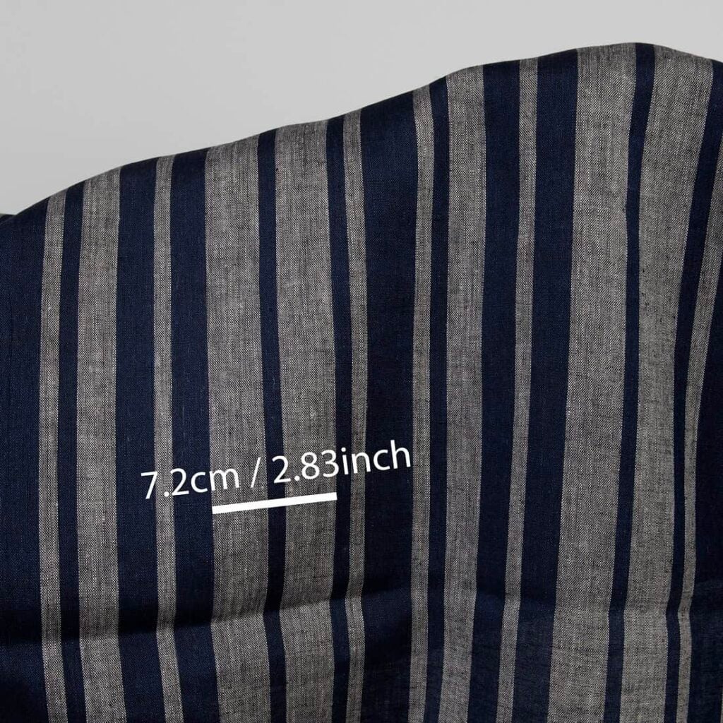 Lniana tkanina w granatowe i szare pasy 4 Linen fabric in blue and natural stripes, with measurements