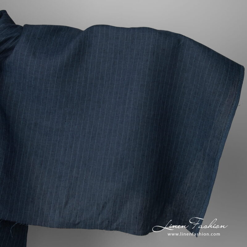 Dark blue striped linen fabric