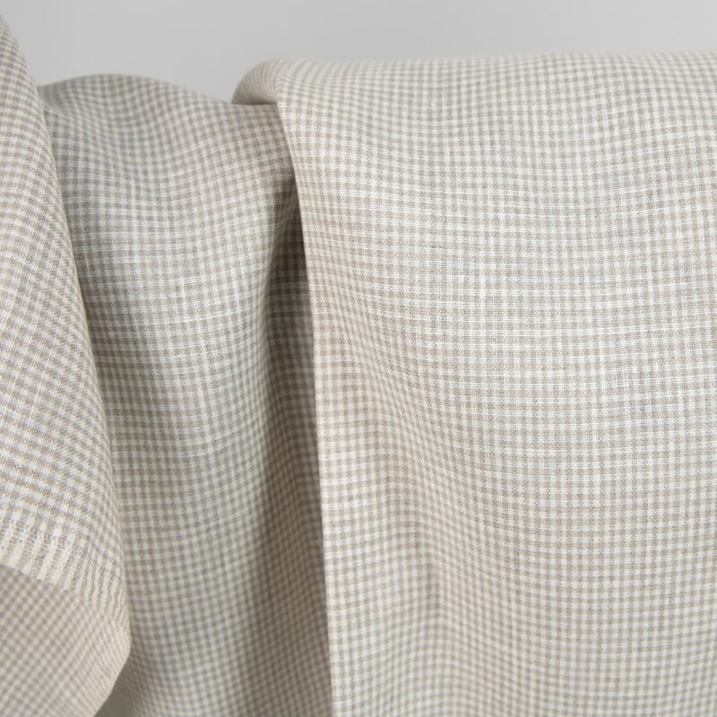 Linen fabric in natural and white colour checks product photo