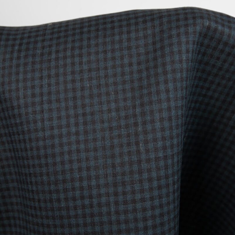 Dark linen fabric in black and blue checks product photo
