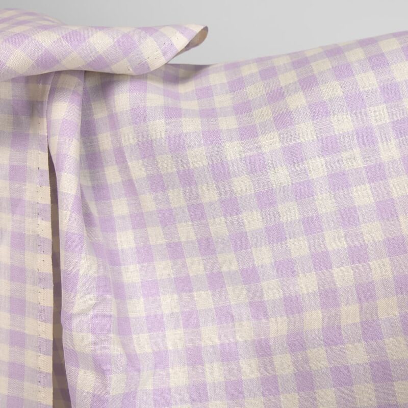 linen fabric vanilla lilac checks non washed