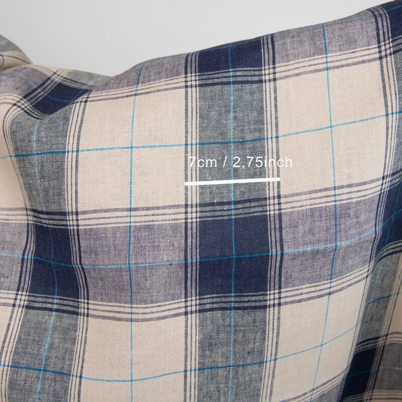linen fabric in blue checks, beige 7cm checks