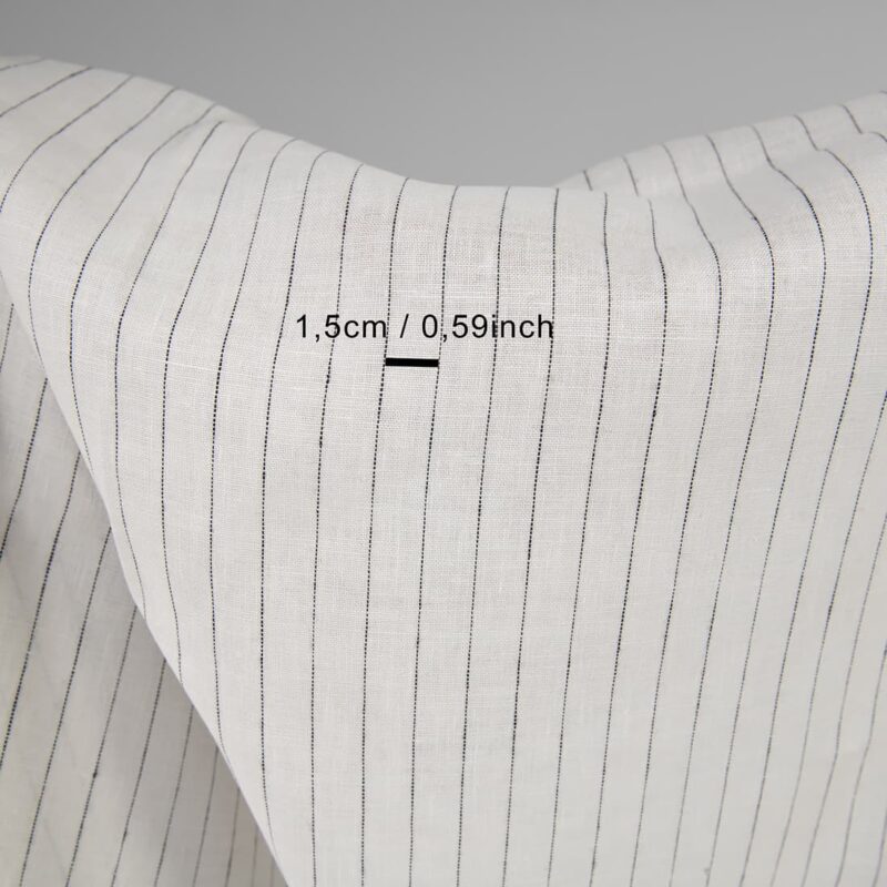 Linen fabric off-white colour with black stripes with measurements