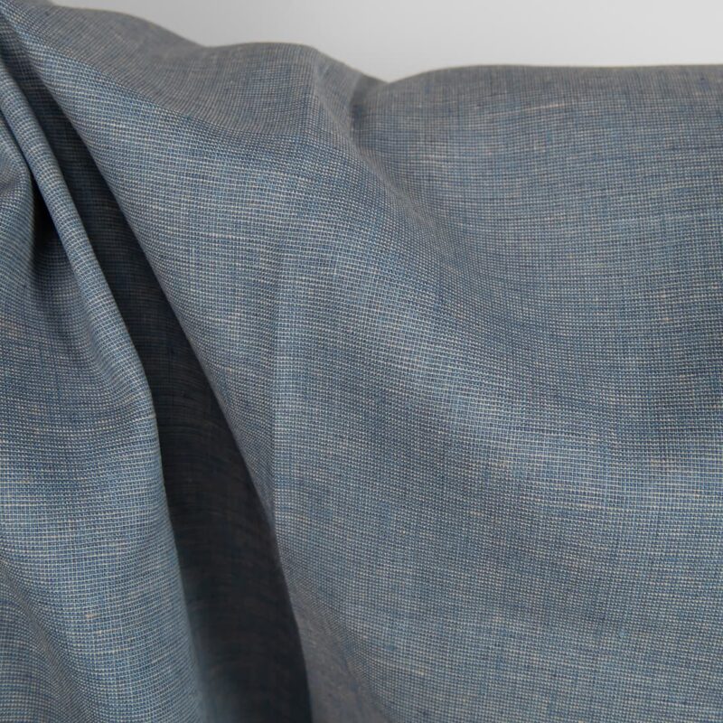 Linen fabric dusty blue and light brown melange texture