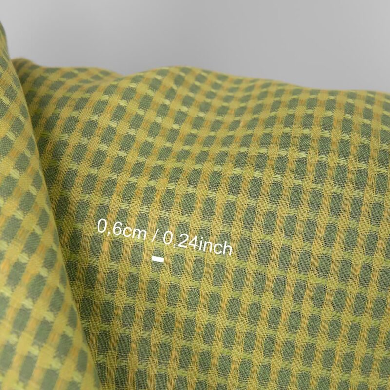 Linen fabric yellow and green pattern, with measurements