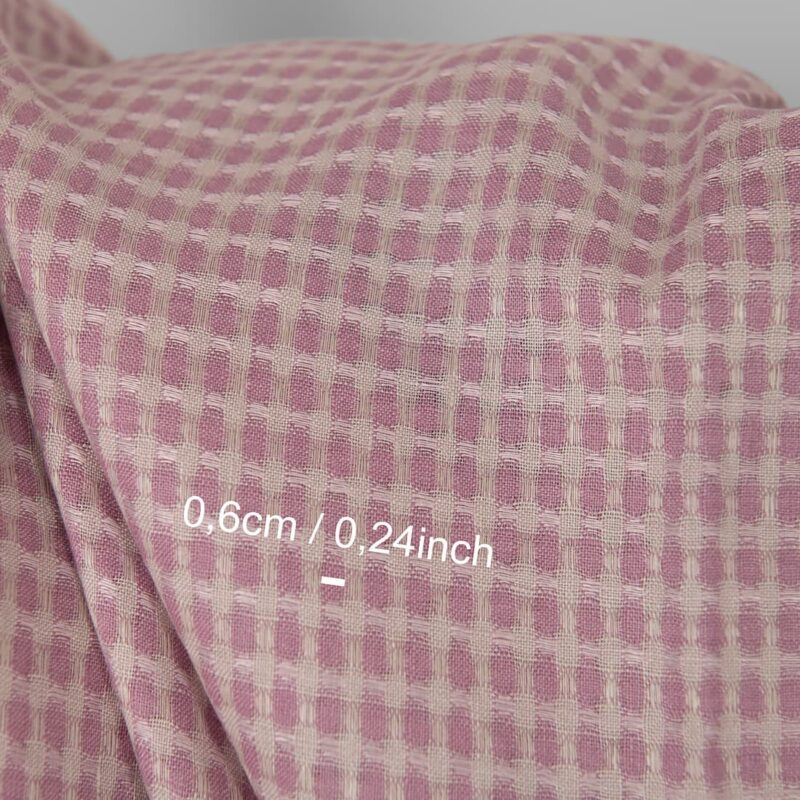 Linen fabric grey lilac structural pattern, with measurements