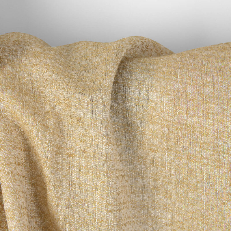 Linen fabric white and ginger small floral pattern