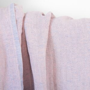 Tkanina półlniana jasnoróżowa i jasnoniebieska jodełka, prana