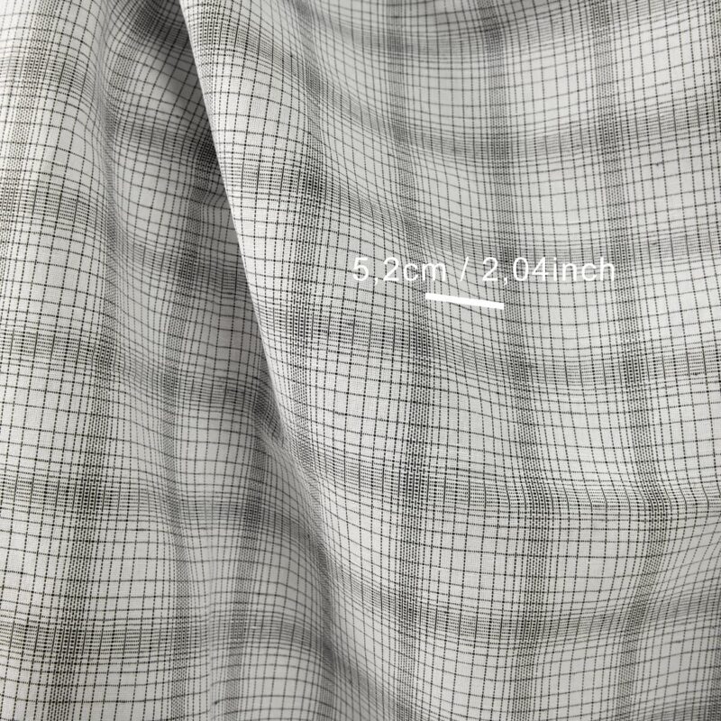 Linen cotton fabric white with black checks close up detail with measurements