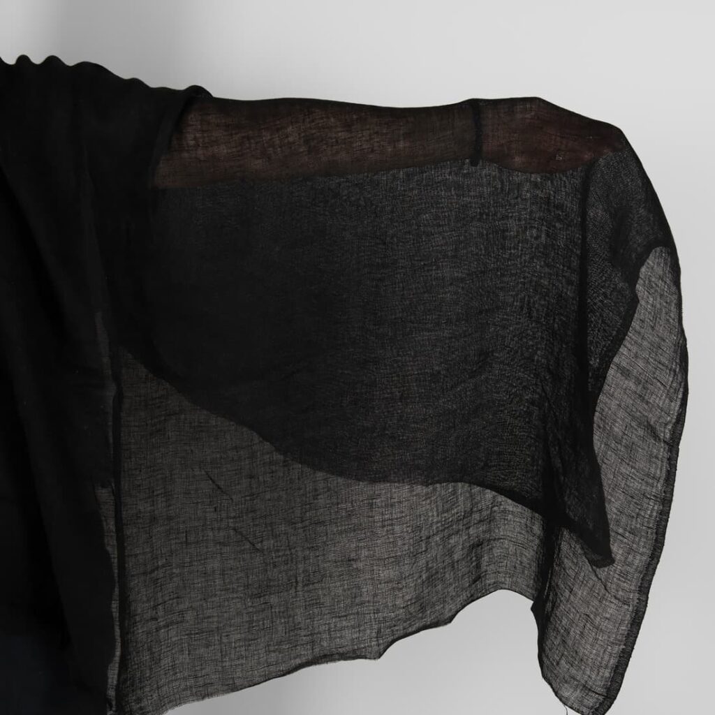 Transparent black linen fabric washed