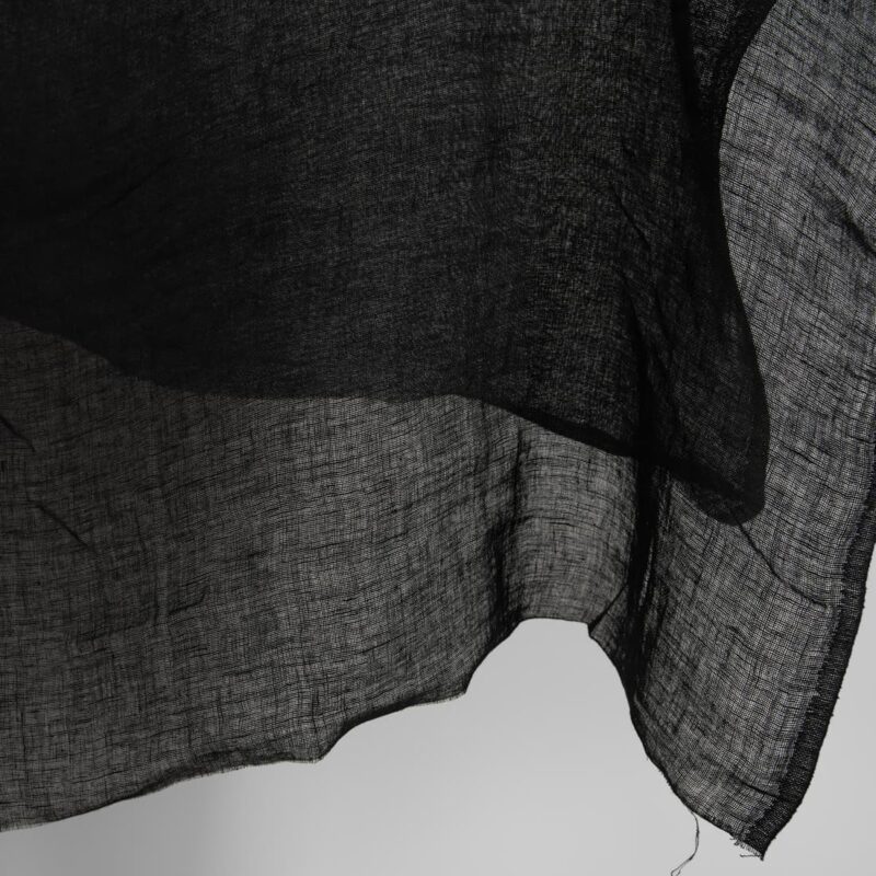 Transparent black linen fabric washed edge
