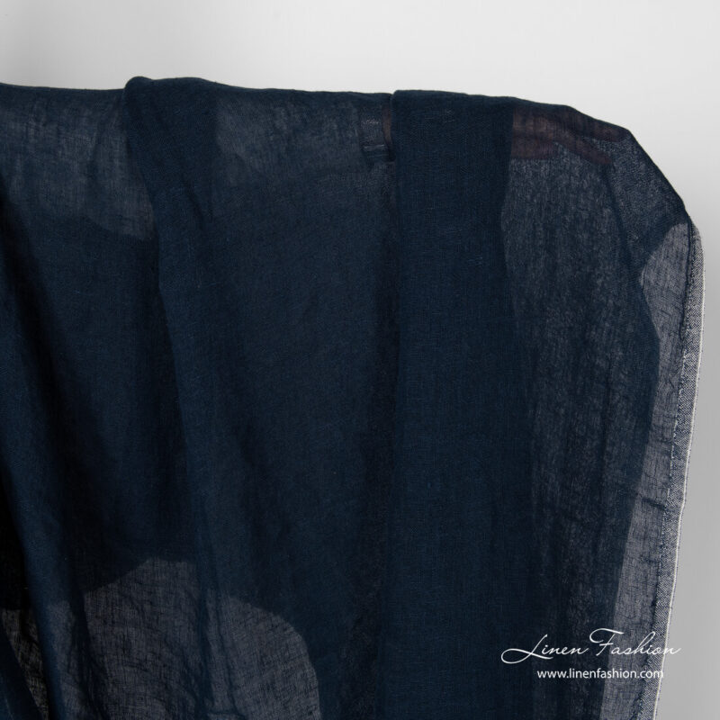 Transparent navy linen fabric, washed