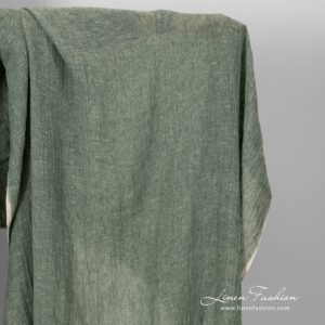 Przeźroczysty zielony prany len 4 Transparent green linen fabric, washed.