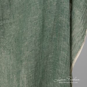 Przeźroczysty zielony prany len 6 Washed green transparent linen fabric.