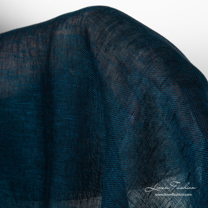 Transparent linen fabric in black blue color