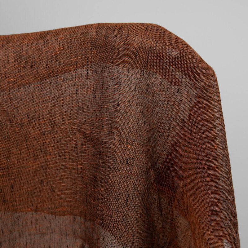 Linen fabric orange and black, sheer transparent