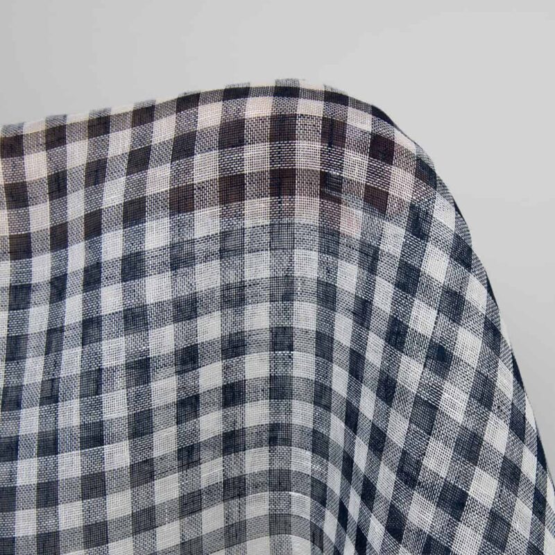 Linen fabric in dark blue and white checks, transparent