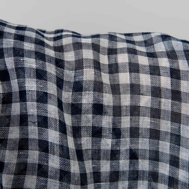 Linen fabric in dark blue and white checks, gauze