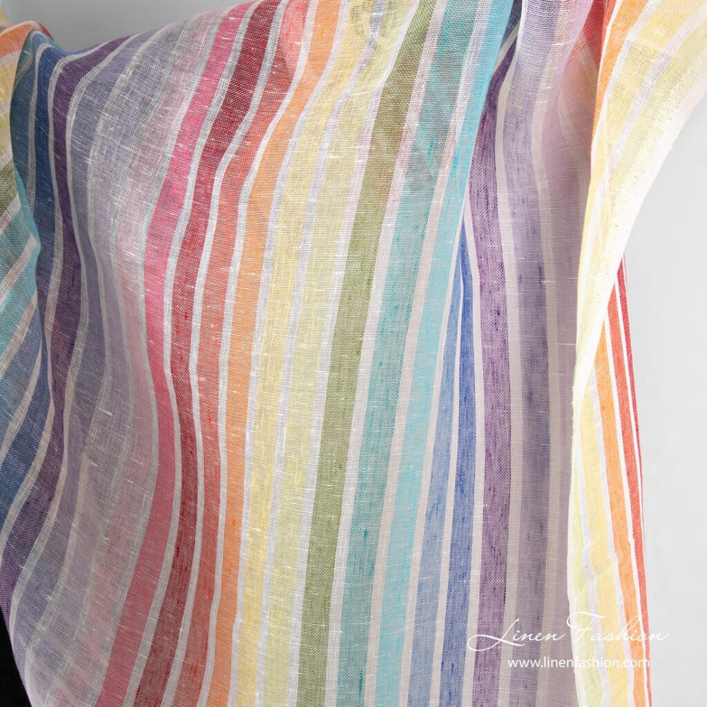 Gauze linen fabric rainbow striped