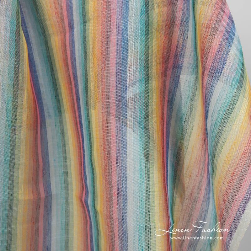 Linen fabric striped rainbow colours transparent product detail
