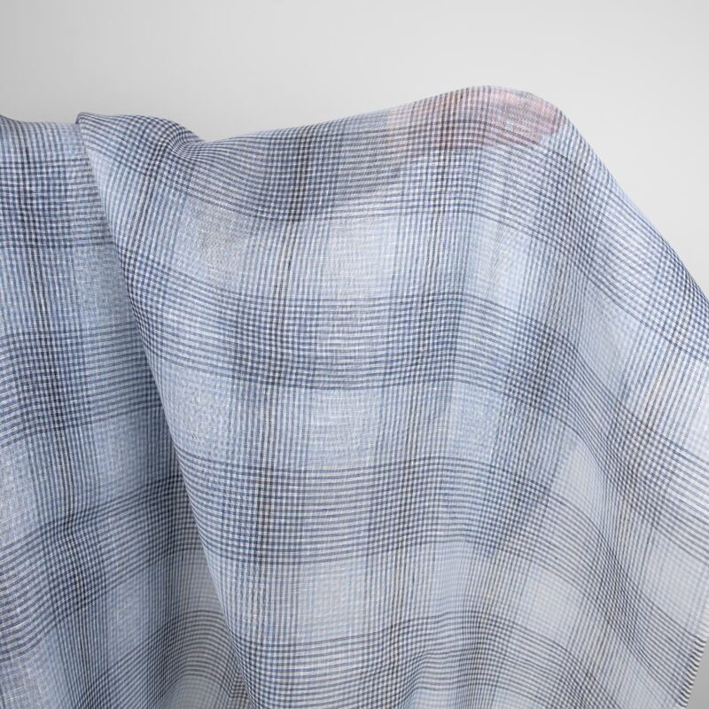 linen blue checks fabric gauze