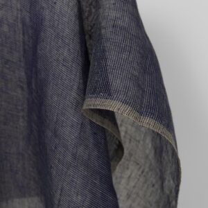 Linen fabric dark cobalt blue and green transparent, fabric edge