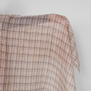 Linen fabric beige orange pink checks multicolour gauze