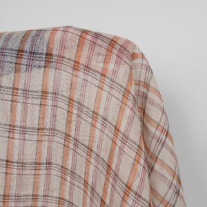 Linen fabric beige orange pink checks multicolour gauze, lightweight