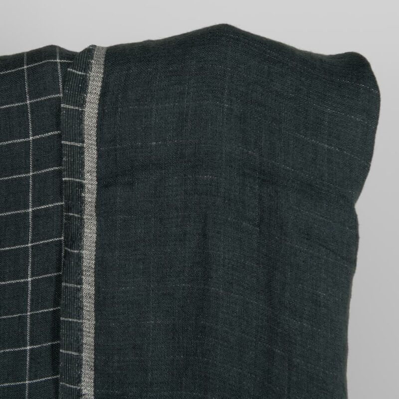 Dark blue checked double-layer linen fabric washed darker side
