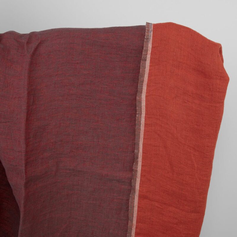 Red and grey washed linen fabric