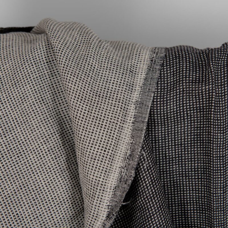 Linen black checked double sided fabric washed texture