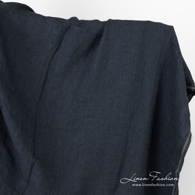 Black linen fabric with stripes