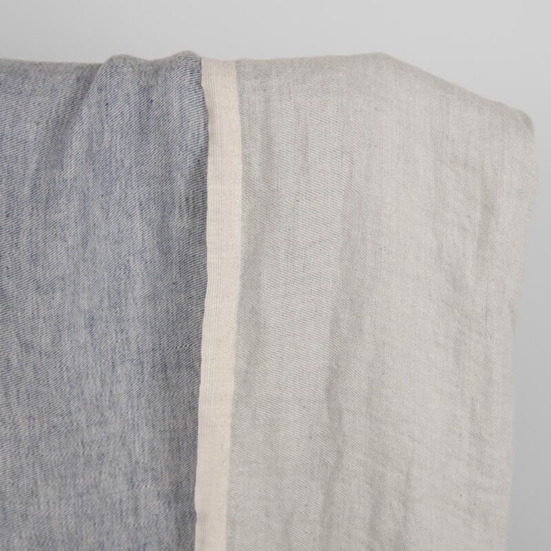Washed linen fabric blueish grey colour double-sided detail close view