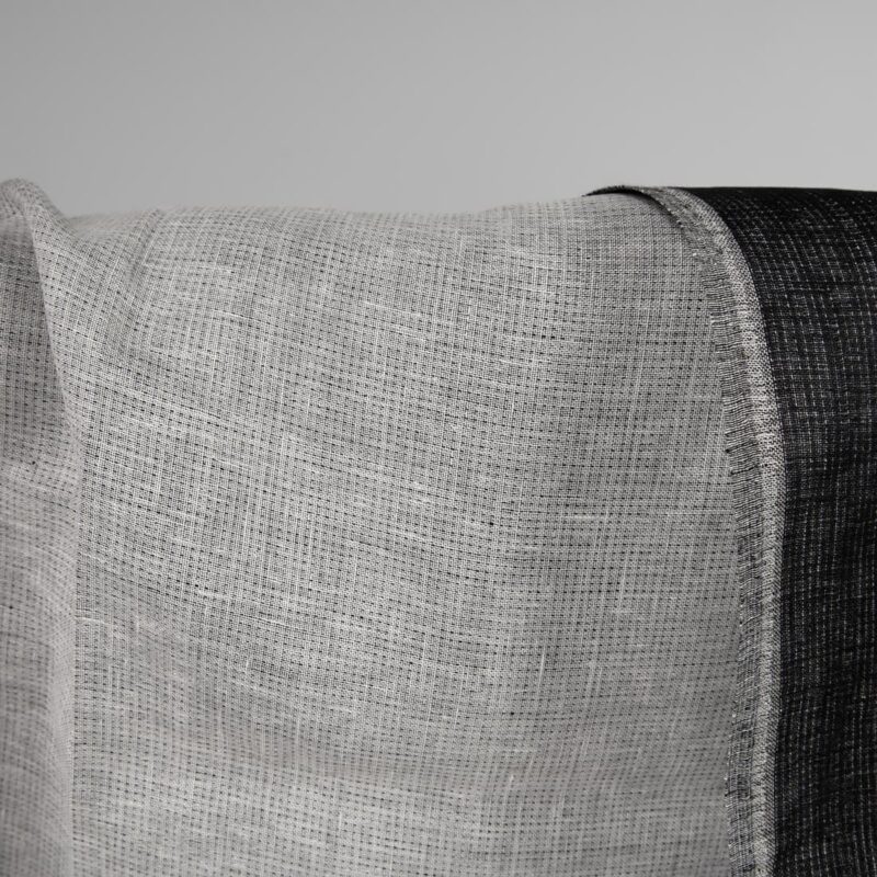 Linen double-sided fabric black white mix close up view