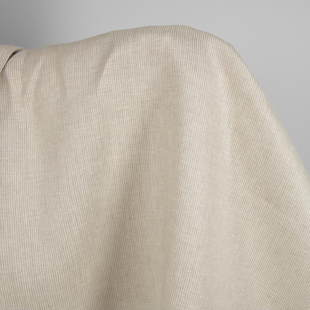 Tkanina lniana w naturalne i białe prążki 2 Linen fabric natural and white narrow stripes, 100% linen