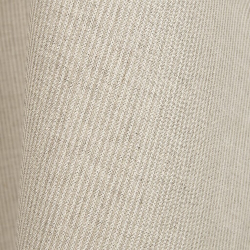 Tkanina lniana w naturalne i białe prążki 4 Linen fabric natural and white narrow tiny stripes