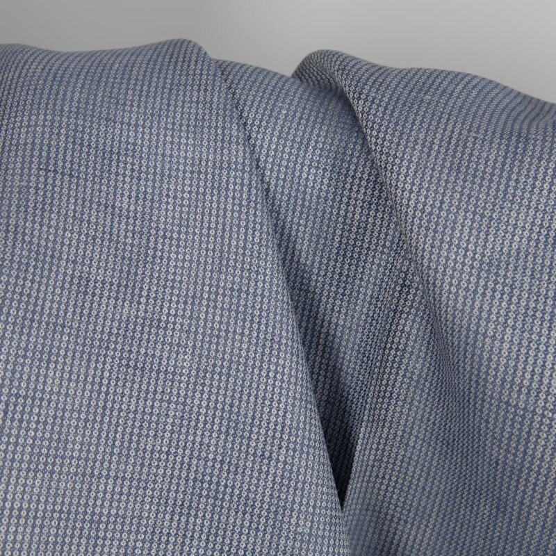 Linen fabric blue-grey small pattern close up detail