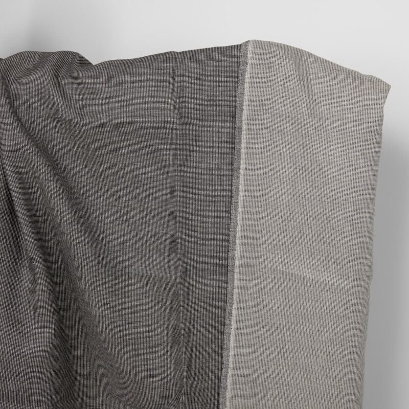 Linen black checked double sided fabric