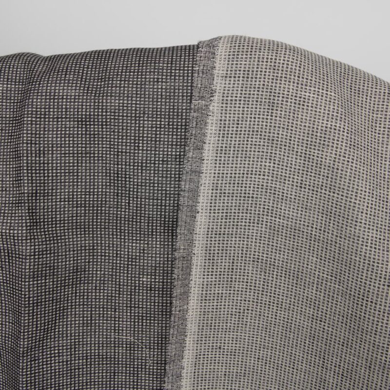 Linen black checked double sided fabric lighter side
