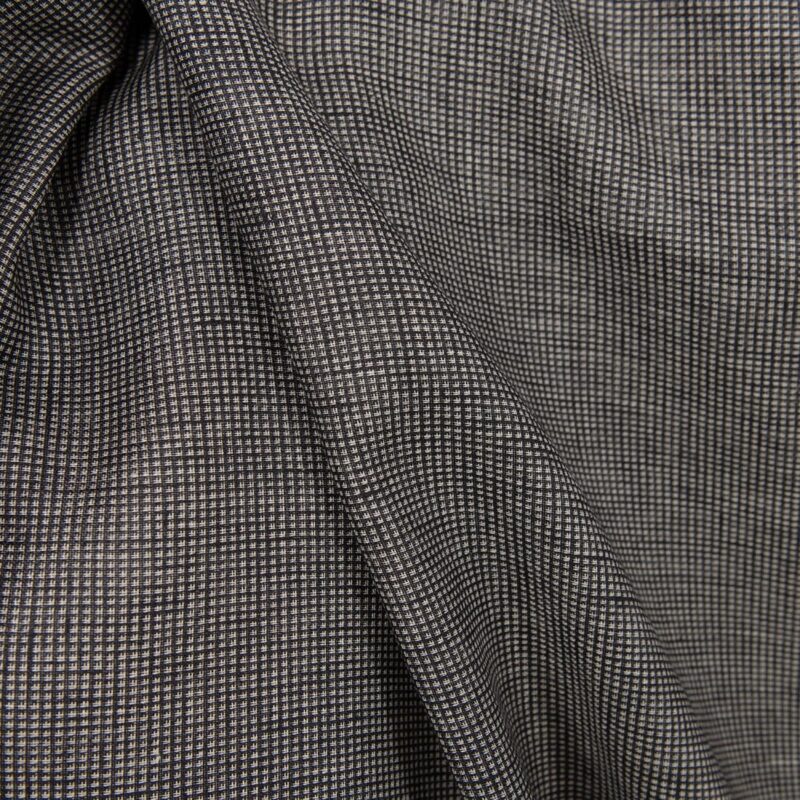 Linen black checked double sided fabric close up detail