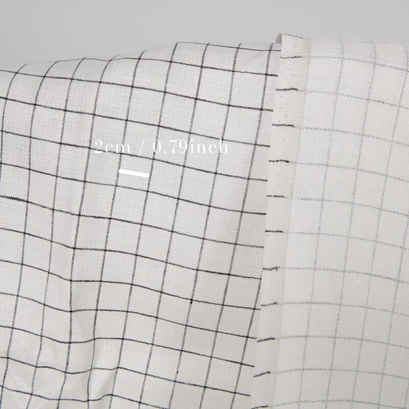 Linen fabric double-sided off-white with black checks with measurements