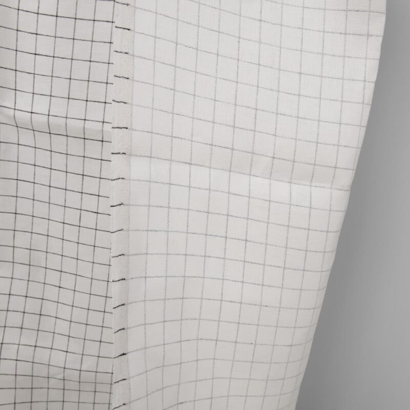 Linen fabric double-sided off-white with black checks lighter white side