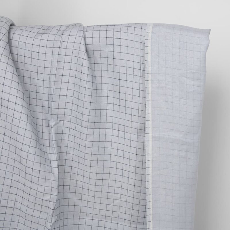 Linen fabric double-sided light grey with blue checks