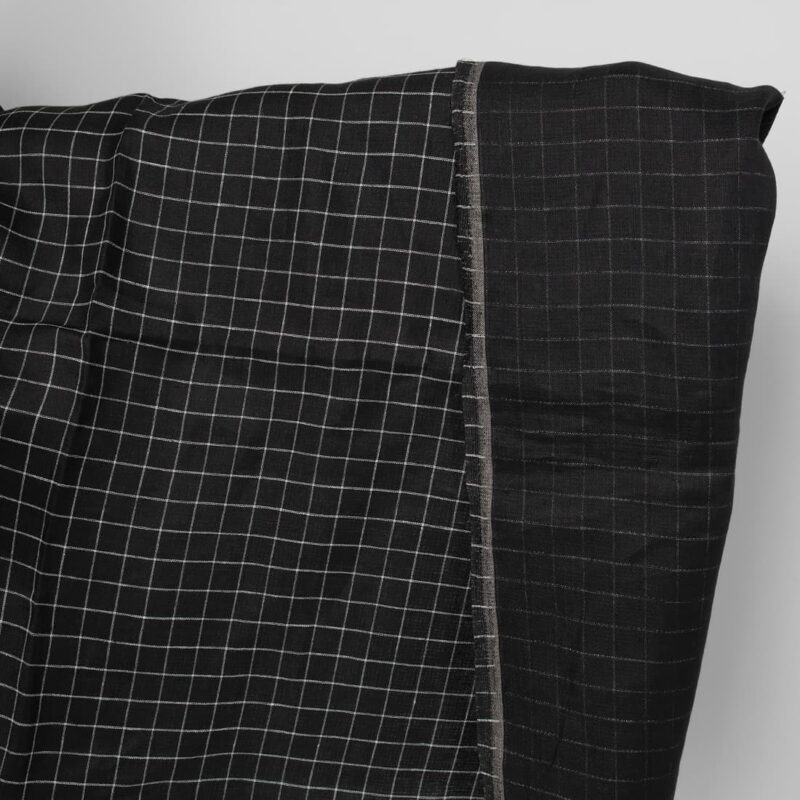 Linen fabric double-sided black with white checks