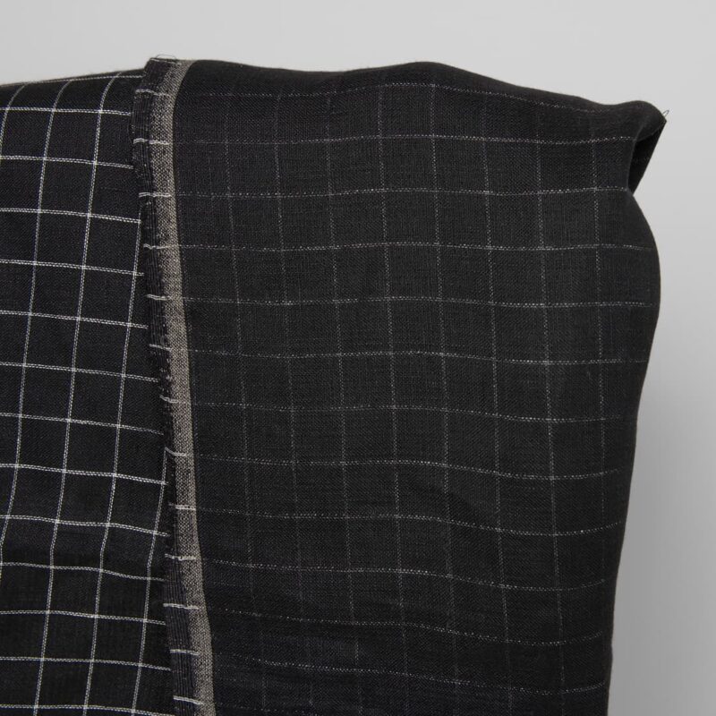 Linen fabric double-sided black with white checks other side