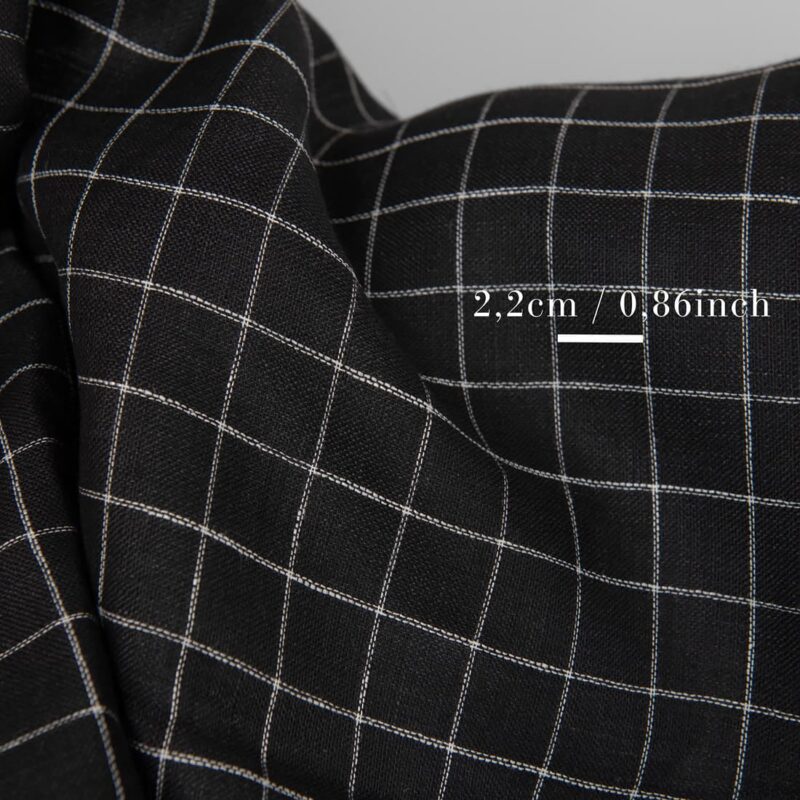 Linen fabric double-sided black with white checks with measurements