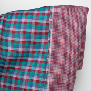Tkanina lniana dwustronna kratka czerwona zielona niebieska