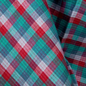 Tkanina lniana dwustronna kratka czerwona zielona niebieska